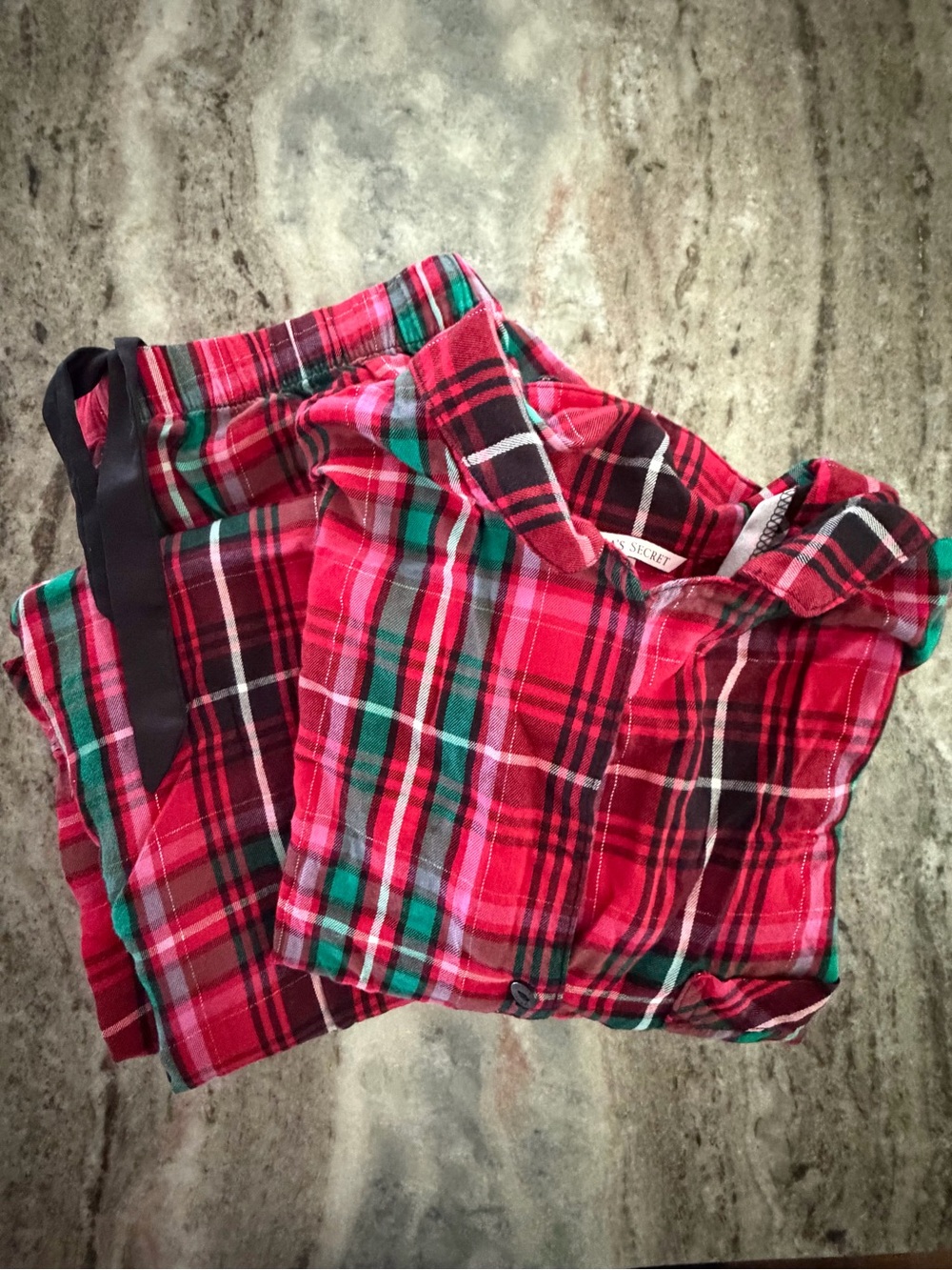 Victoria Secret PINK Pajama Set Women Medium Red Plaid Flannel Sleepwear